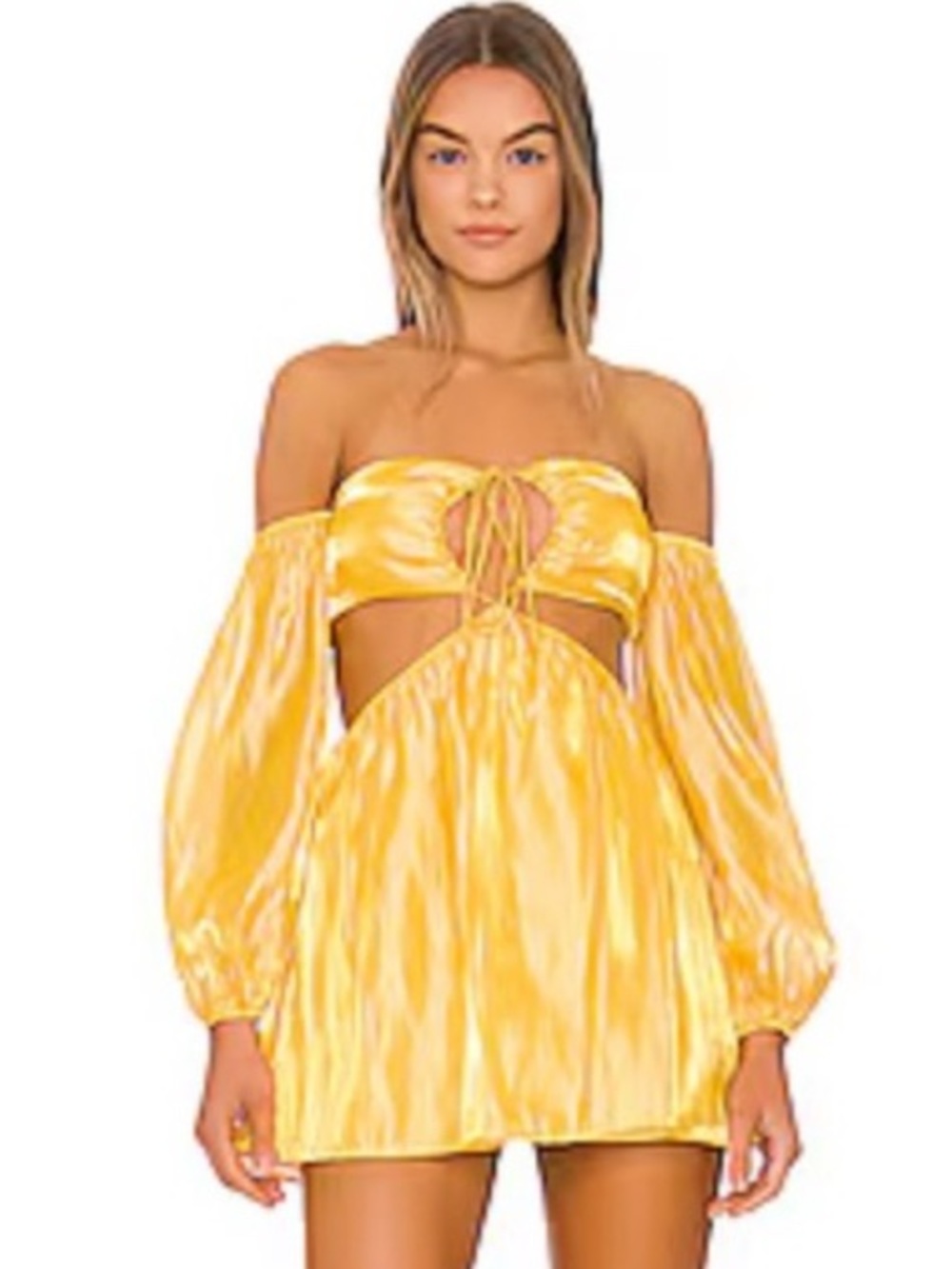 Bright Yellow Off-Shoulder Tie-Front Mini Dress